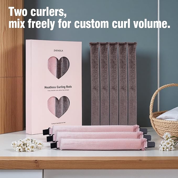 Heatless Curls Overnight Rods Set – 8PCS Flexible Heatless Curling Rods for Long & Short Hair, Soft No Heat Hair Curler Blowout Styling Tools for Loose Waves or Tight Curls