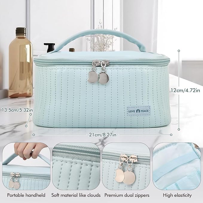 Makeup Bag Travel Cosmetic Bag, Large Capacity Makeup Organizer Bag and Storage, Portable PU Leather Pouch Toiletry Bag Make up Organizer, Cosmetic Bags for Women