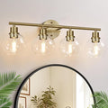 4-Light Bathroom Light Fixtures, Brushed Brass Bathroom Lights Over Mirror with Clear Glass Globe Shade, Vanity Lights for Bathroom Kitchen Living Room Hallway Cabinet Bedroom Porch