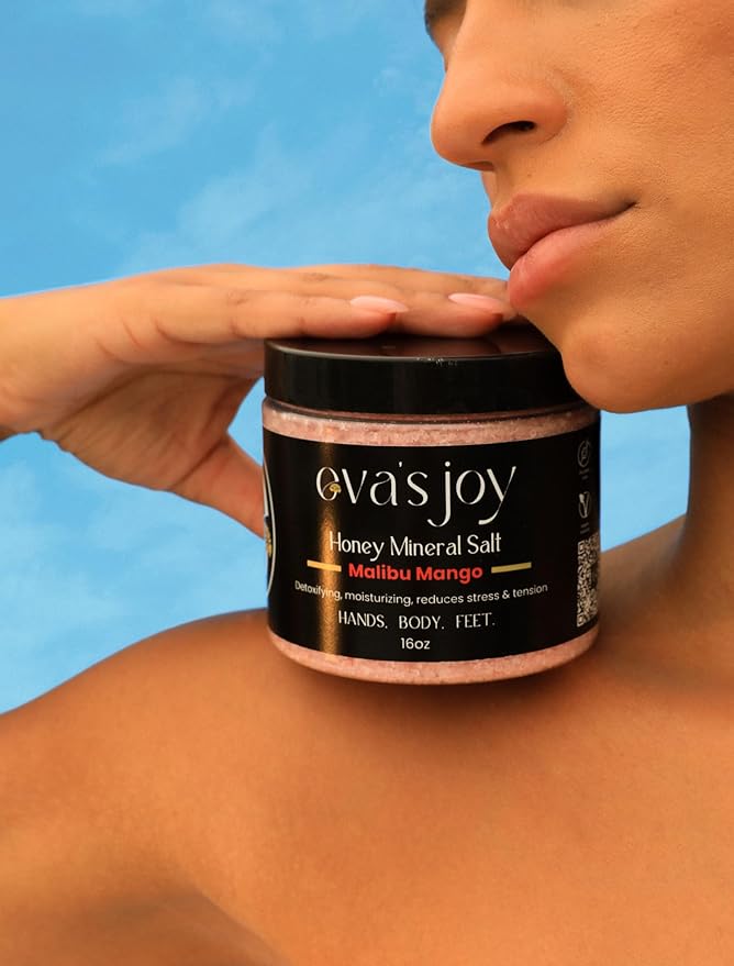 Eva's Joy Malibu Mango Mineral Bath and Foot Soak, Made With Epsom Salt Crystals, Oil-Free, Exfoliating & Nourishing, Refreshing Tropical Scent, Cleanses & Hydrates Skin, 16 oz