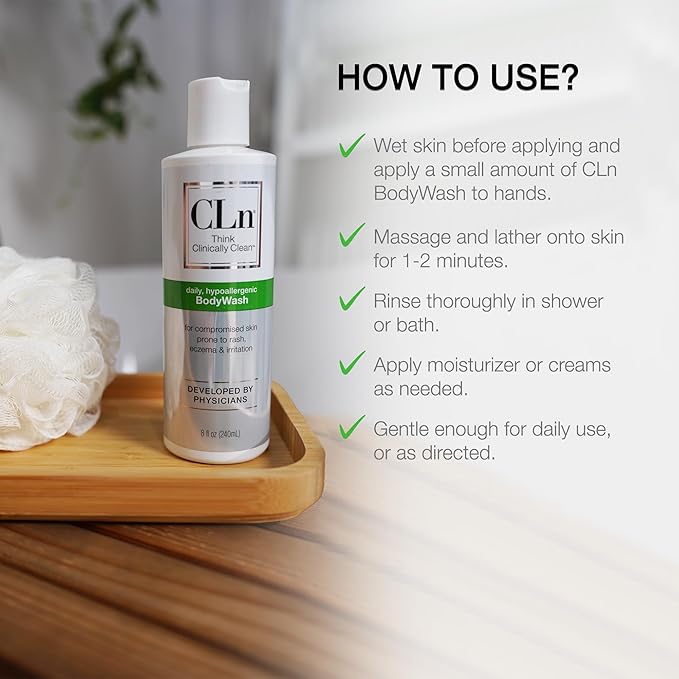 CLn® BodyWash –Non-Drying Body Wash, For Compromised Skin Prone to Eczema, Dermatitis, Rash & Hidradenitis Suppurativa, Fragrance-Free & Paraben-Free, 8 fl oz. (Pack of 2)