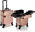 Stagiant Rolling Makeup Train Case Large Storage Cosmetic Trolley 4 Tray with Sliding Rail Removable Middle Layer with Key Swivel Wheels Salon Barber Case Traveling Cart Trunk