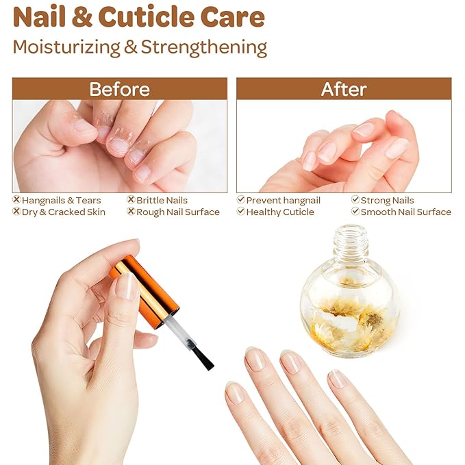 JIASHENG Cuticle Oil, Coconut Scented Cuticle Nail Oil Infused with Real Flowers, Hydrates, Moisturizes, Strengthens, Repairs, Revitalizing Cuticle Oils for Nails Damage Dry Cuticle, 15ml