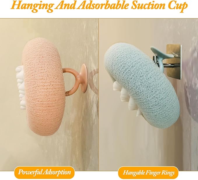 2Pcs Upgrade 2-in-1 Sunflower Bath Ball,Soft Bath Ball with Hanging and Adsorbable Suction Cup，Exfoliating Bath Sponges for Shower Women Men (Pink+Blue-Green)