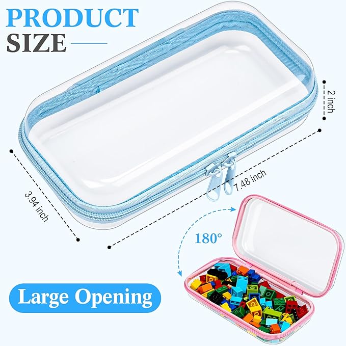 Hoolerry 4 Pcs Hard Clear Zipper Case Makeup Bags Plastic Zipper Pouch Transparent Storage Box Containers for Cosmetics, Snacks, Building Blocks, Puzzles(Clear,7.5 x 3.9 x 2 in,Multicolor)