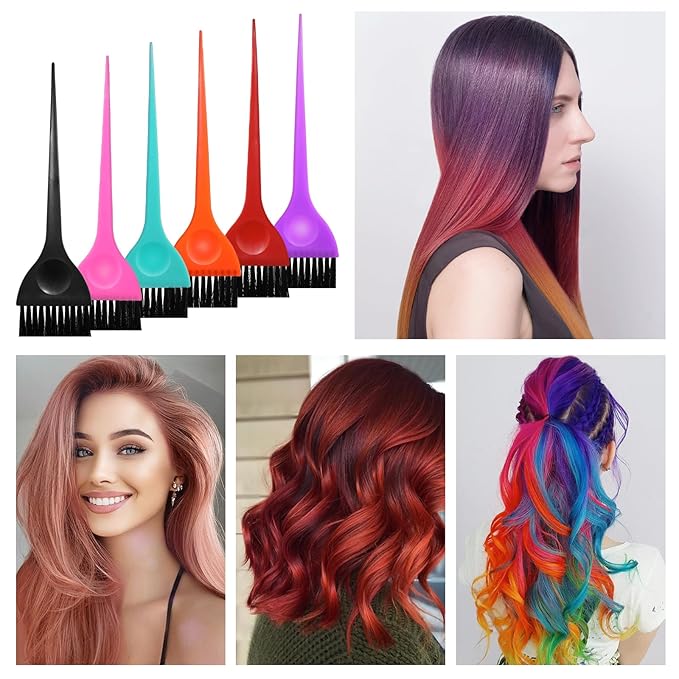 6 Pcs Hair Dye Brush, 6 Vibrant Hair Brush, Professional Color Brushes for Hair Stylist, Reusable Color Tint Applicator, Perfect for DIY Coloring, Highlights, and Root Touch-Ups