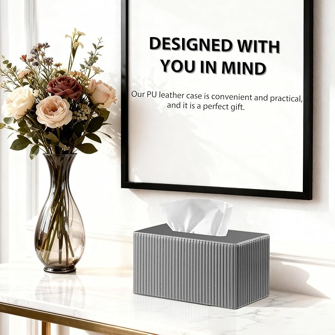 Larger Tissue Box Cover, Modern PU Leather Rectangular Facial Tissue Holder, Minimalist Tissue Organizer/Dispenser, Napkin Storage Box for Bathroom,Vanity Countertop, Nightstand, Office, Home Decor