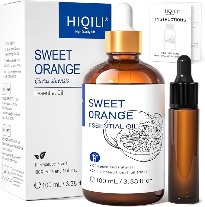 HIQILI 100ML Orange Essential Oil for Air Freshener, DIY Soap, Skin Care, Can be Added to Diffusers, Dryer Balls, Lotions for Use - 3.38 Fl Oz