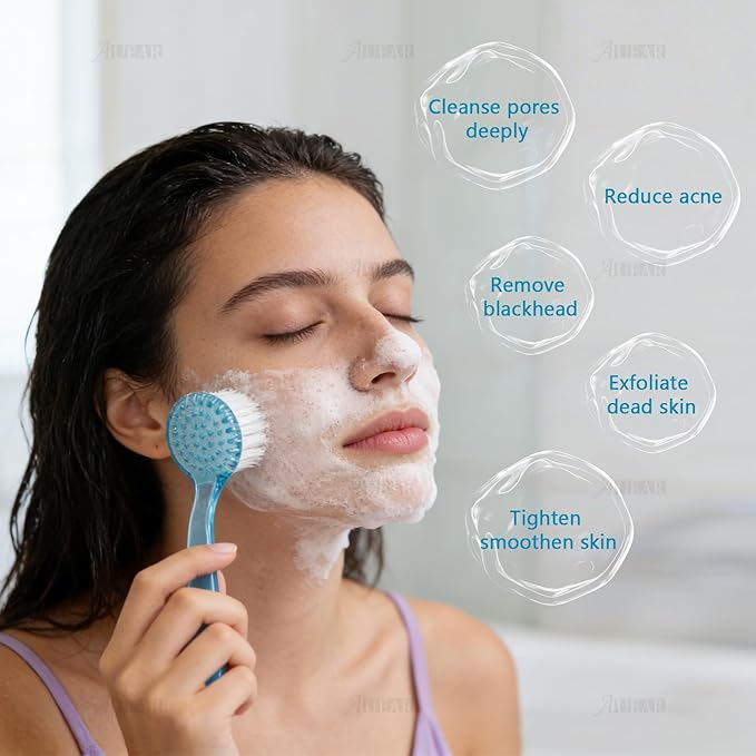 AUEAR, 4 Pack Face Brush for Cleansing and Facial Cleaning with Cap for Women and Girls Wash Makeup Massaging