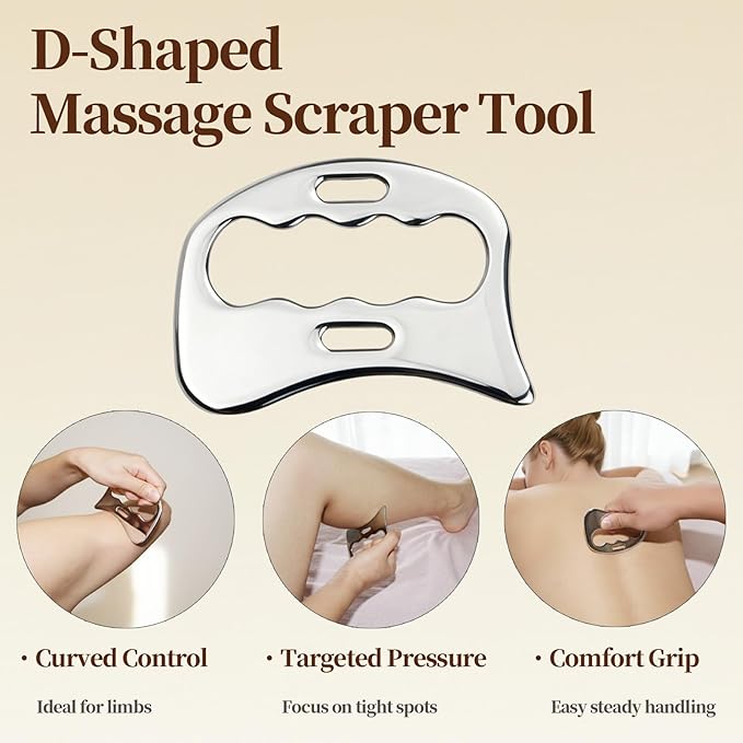 4 in 1 Stainless Steel Massage Scraper Tool Set for Deep Tissue Relief, IASTM Tool and Gua Sha Massage Tools for Muscle Recovery, Physical Therapy Scraping Tool with Facial Gua Sha