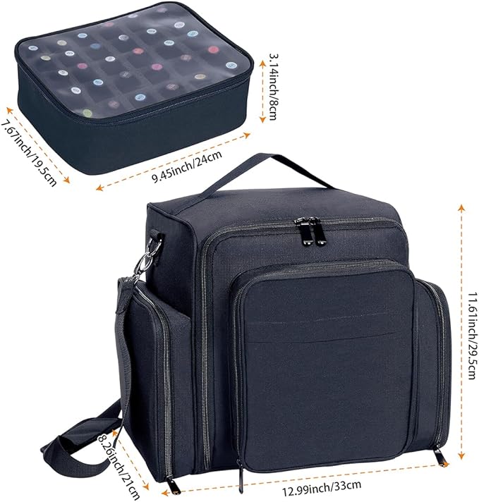 Nail Polish Organizer Case Holds 60 Bottles Portable Travel Storage Box with 2 Detachable Bags, Designed for Women's Nail Tools, Essential Oils and Cosmetics Sets Black
