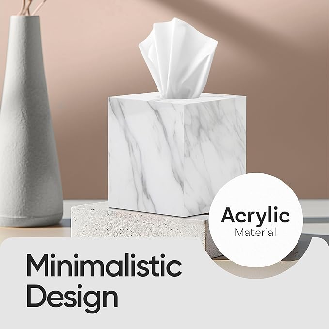 Tissue Box Cover Holder Square Marble Tissue Box Holder Bathroom Vanity Nightstand Bedroom Livingroom Decorative Decor Toilet Organizer Tissues (Marble, Square)