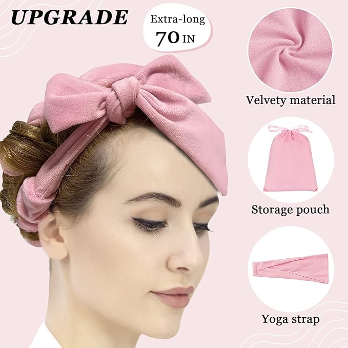 ZILAMPU Heatless Curls Overnight for Long Hair, No Heat Hair Curlers to Sleep In Overnight Curls, 70" Soft Velvet No Heat Overnight Curlers Set for Women (Pink, 9 Pcs)