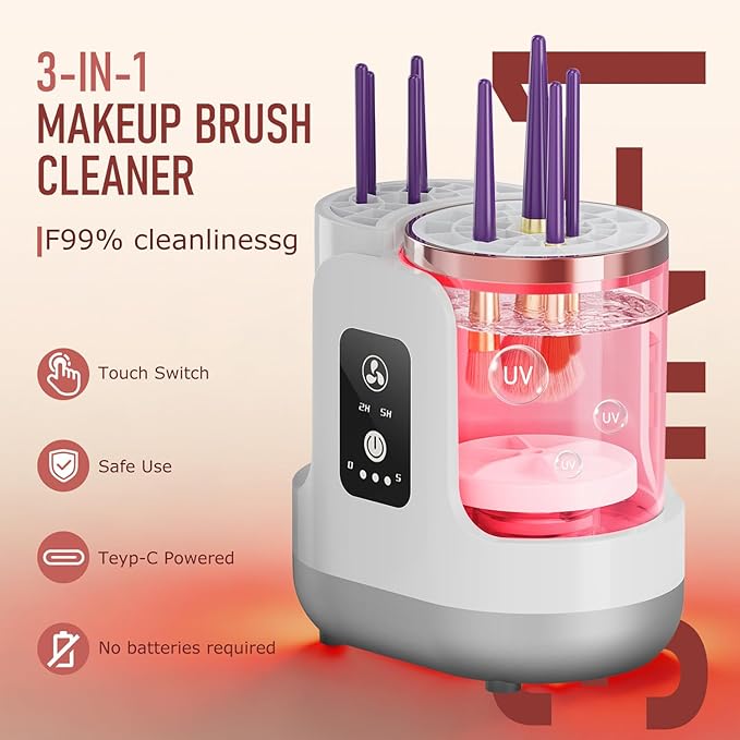 Electric Makeup Brush Cleaner Machine,Automatic Makeup Brush Cleaner with Dryer for Deep Cleaning,Make up Brush Cleaner Fit for All Size Makeup Brush