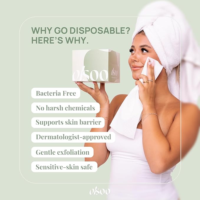 Clean Face Towels XL® – 100% Viscose, OEKO-TEX Certified, Ultra Soft Disposable Towels, Super Absorbent & Eco-Friendly for All Skin Types (50 Count)