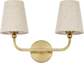 2-Light Bathroom Light Fixtures, Brushed Gold Vanity Lights, Double Wall Sconce with Brown Fabric Shade, Modern Sconces Wall Lighting for Hallway Bedroom Stairway, VL837-BG-L-2