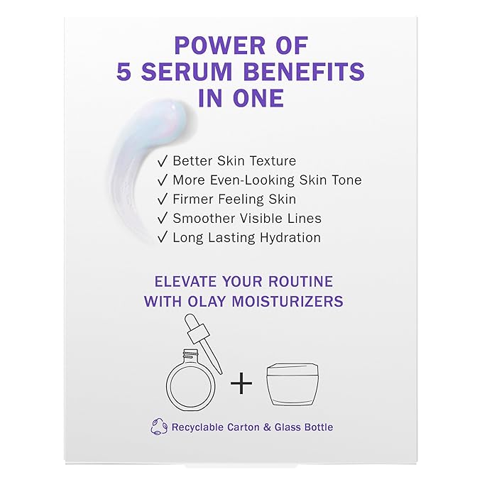 Olay Super Serum - Glow Serum for Face - Activated Niacinamide, Vitamin C & E, Collagen Peptide, AHA - 5-in-1 Benefits - Brightens, Hydrates, Smooths, Firms, Evens Tone, Proactive Anti-Aging, 1.7 Oz