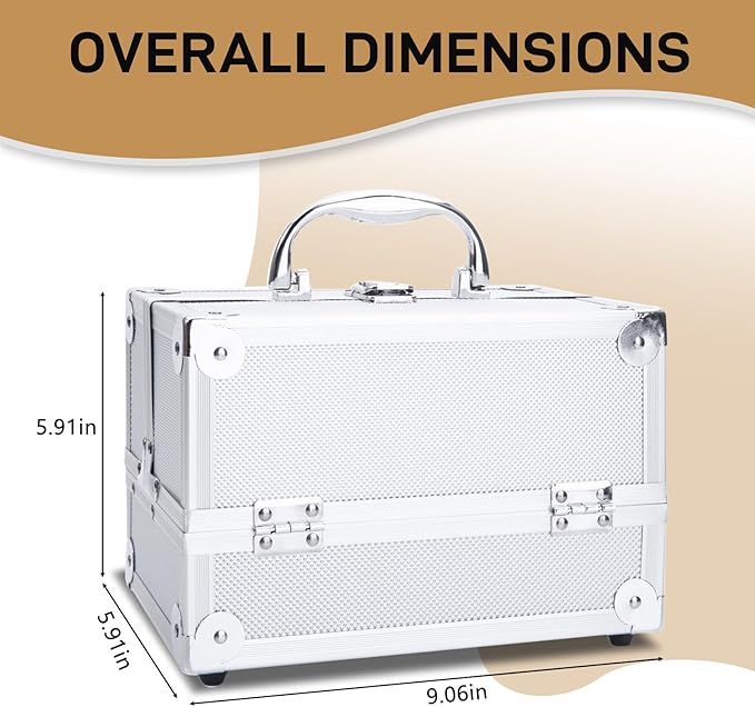 Makeup Train Case, Makeup Case Organizer with Mirror, Portable Cosmetic Box Storage with 2 Trays, Make Up Travel Case for Nail Kits Cosmetics Craft Traveling, Gifts for Women and Girls (Silver)