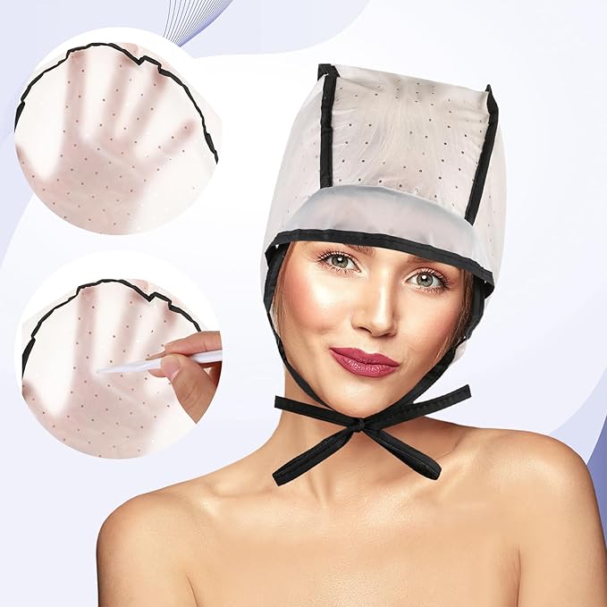 Hair Highlighting Cap Frosting Caps Kit Highlight Cap with Plastic Hooks for Hair Coloring Salon Dyeing Hairdressing Tool Kit Supplies(Black)