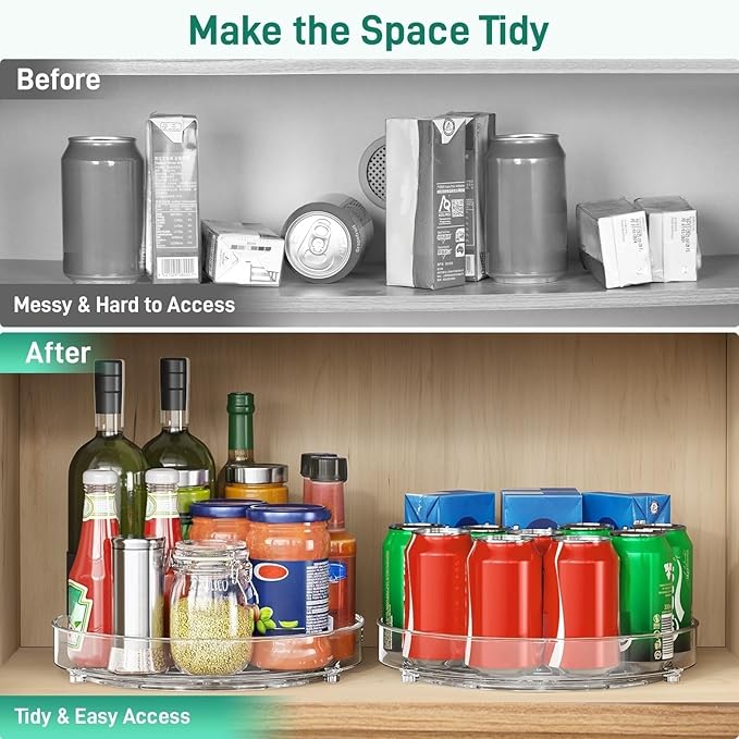 4 Pack Lazy Susan Organizer, 9.5 Inch Lazy Susan Turntable for Cabinet, Refrigerator Organizer for Pantry Organizers and Storage, Non-Skid Fridge Organizer