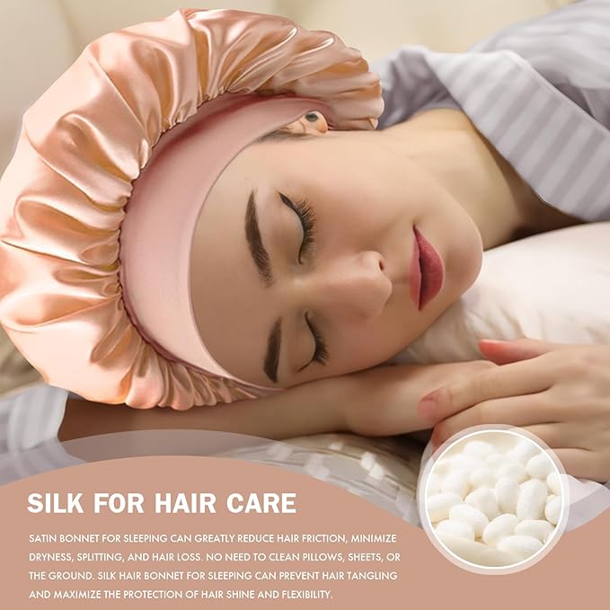 Satin Silk Bonnet for Sleeping, Double Layer Silk Sleep Cap for Men & Women, Soft Satin Lined Bonnet for Curly Hair