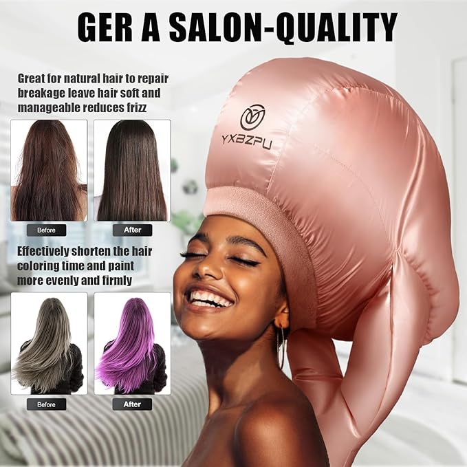 Bonnet Hair Dryer,Hooded Dryer Bonnet,Hair Dryer Hooded Diffuser Cap for Curly,Speeds Up Drying Time,Safety Deep Conditioning,Styling,Curling at Home(Pink)