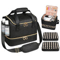 Nail Polish Organizer Bag Holds 80 Bottles (15ml/0.5fl.oz)& Nail Lamp, Soft Velvet Nail Kit Storage Carrying Case with Shoulder Strap, Double Layer Nail Supplies Organizer Handbag Women Black
