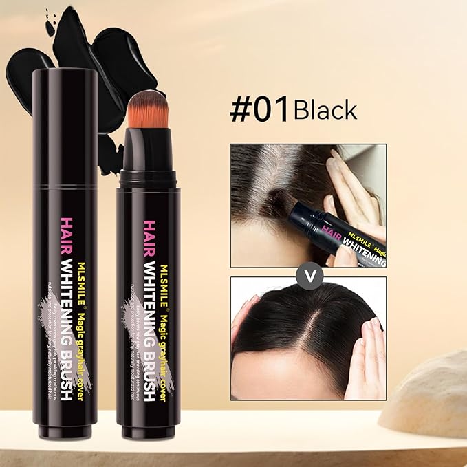 Hair Dye Comb Color Stick with Brush - Root Touch Up Set, Instant Gray Hair Coverage, Cover Hairline Precisely & Naturally, Portable Grey Hair Concealer for Men Women, Sweatproof - Black