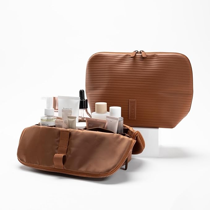 THE VERTI-Vertical Waterproof Makeup & Toiletry Bag | 23-Pocket Organizer with Upright, Fold-Down Design for Skincare, Toiletries & Essentials (Mohagany, Medium)