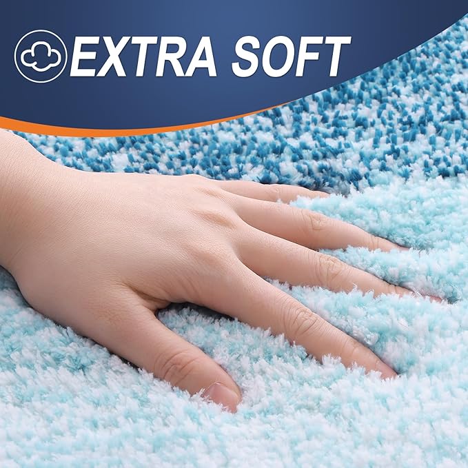 OLANLY Bathroom Rugs Sets 3 Piece, Soft Absorbent Microfiber Bath Mats and U-Shaped Contour Toilet Rug, Plush Shaggy Bath Mat Set for Bathroom (36"x24"+24"x16"+24"x20", Peacock Blue)