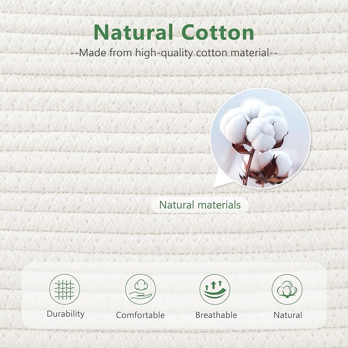 Cotton Rope Storage Basket, 15x10x9 Inches, Woven Basket for Shelves, Clothes, Towels, Books, and Laundry, White (1 Pack)