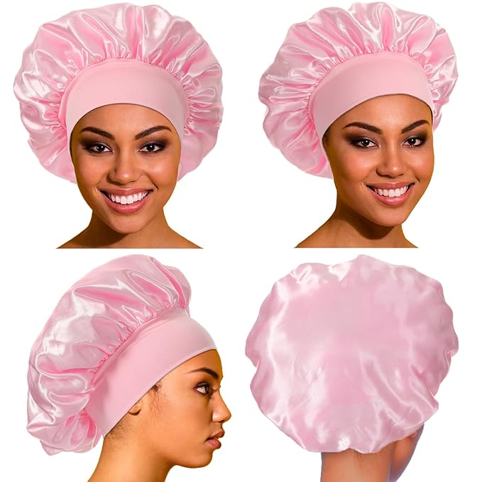 2 Pack Satin Bonnet Silk Bonnet for Sleeping Women, Hair Sleep Bonnets for Women, Wide Soft Band Large Sleep Cap for Curly Hair Braids