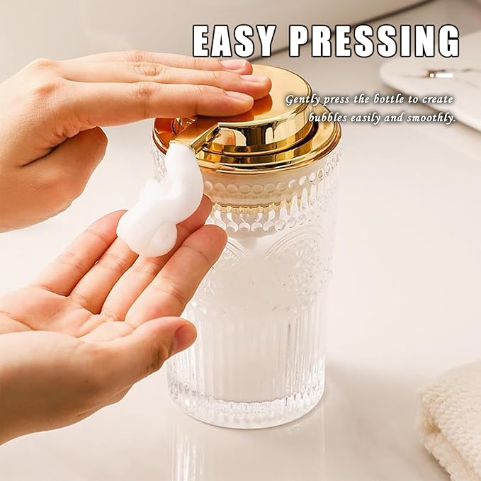 Foaming Soap Dispenser for Kitchen & Bathroom Liquid Kitchen Dish Refillable Soap Dispenser with Gold Plastic Pump Modern Home Bathroom Decor (Clear, L)