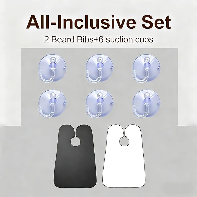 Beard Bib Apron for Men, 2 Pack Hair Catcher for Shaving & Trimming, Non-Stick Shave Cape with Suction Cups, Men's Grooming Accessories, Gifts for Husband Dad Boyfriend (Black & White)