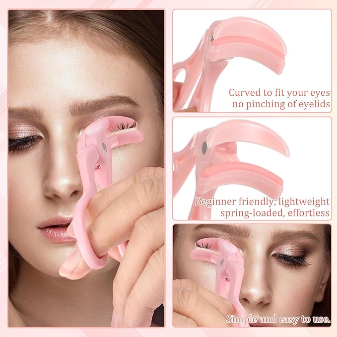 2 Style Eyelash Curlers, Plastic Eyelash Curler, Premium Cute Small Eye Lash Curler for No Pinching or Pulling Lash, Professional Makeup Tool for Eyelashes for Long Lasting (Pink)