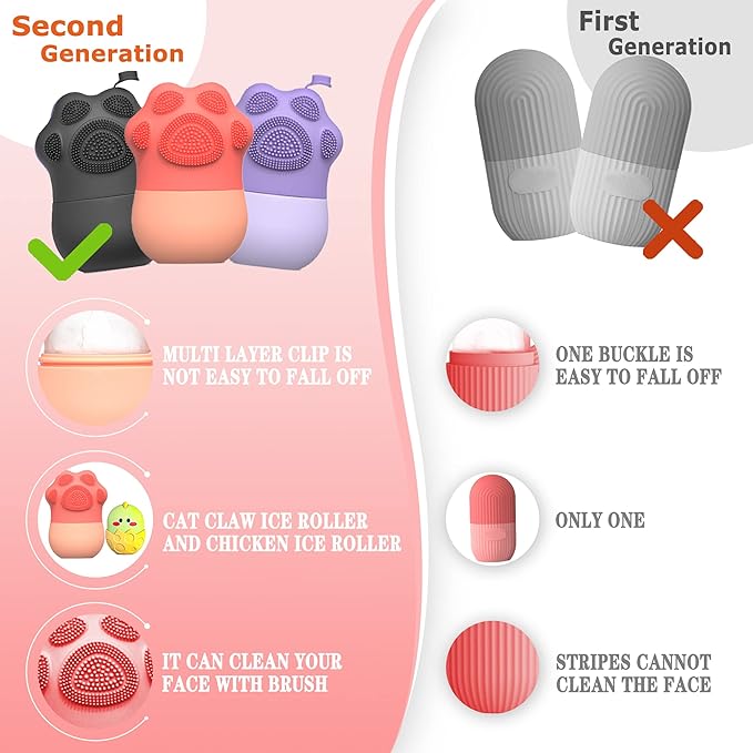 MS WGO Ice Roller for Face Eye Puffiness Relief - Cube Face Contour Facial Ice Roller - Eliminates Wrinkles, Dark Circles & Sunburn - Suitable for All Skin Types