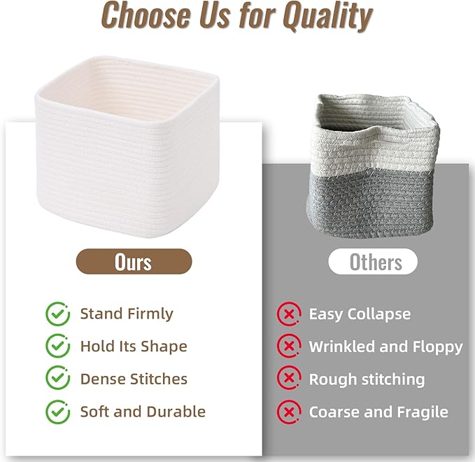 3 Pack Cube Storage Bin, 9”x9”x7” Cotton Rope Woven Baskets for Organizing Toys Clothes Towels, Square Gift Storage Baskets for Shelf, Nursery, Closet, Bathroom, Pantry (White)