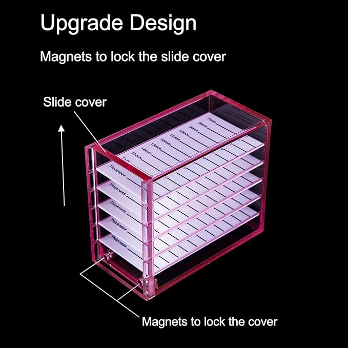 Lash Organizers and Storage, Upgrade design red Small 5-Layer Lash Trays for Lash Extensions with magnet cover, Transparent lash tray Organizer, Eyelash Storage Box