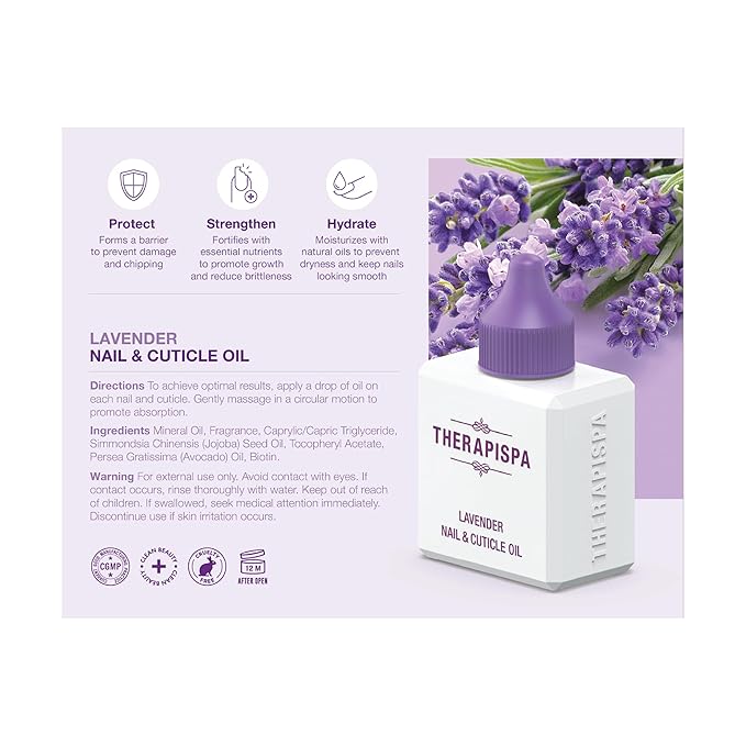 THERAPISPA Nail & Cuticle Oil with Avocado, Jojoba, Biotin & Vitamin E – Nourishes Cuticles, Strengthens Nails & Supports Nail Growth (Lavender, 2.0 fl oz)