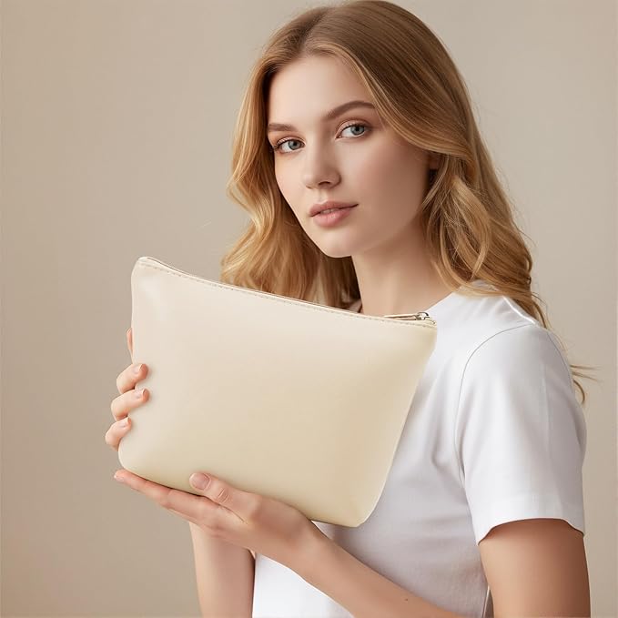 Kigeli PU Leather Makeup Bag for Women Gift Cosmetic Pouch for Purse Waterproof with PU Leather Travel Toiletry Organizer with Zipper for Women Bridesmaid Friend Gift(White)