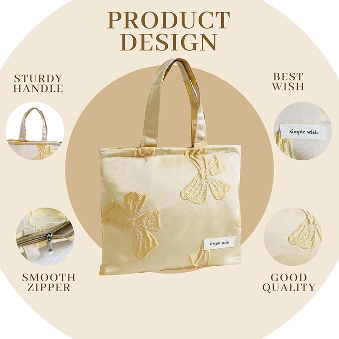 Wudygirl Bow Makeup Bag Travel Cosmetic Bag for Women Small Makeup Pouch with Handle Zipper Cosmetic Pouch Handbag Aesthetic (Yellow Bow)