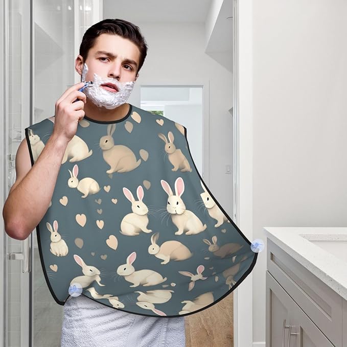 Rabbit Background Print Beard Bib Shaving Apron, Beard Hair Trimming Cape Gift For Dad