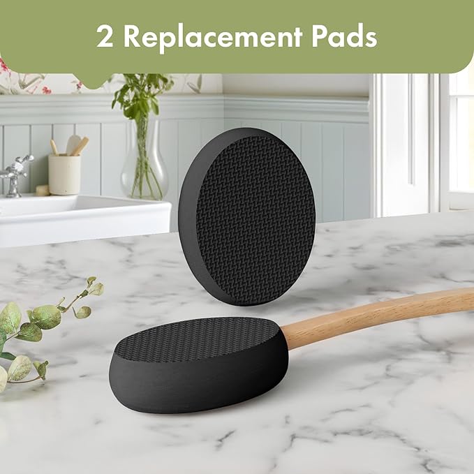 AmazerBath Lotion Applicator for Back, Feet, 2 Replacement Pads with 17" Curved Handle, Back Sunscreen Applicator for Kids, Elderly, Women, Apply Cream Medicine Moisturizer Tanner, Black