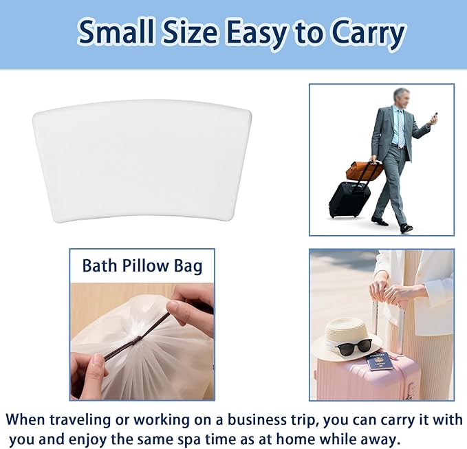 Bath Pillow, Bath Pillows for Tub with Head, Neck and Shoulder Support, Ergonomic Waterproof Bathtub Pillow with Strong Non-Slip Suction Cups, Relaxing Spa, Hot Tubs, Bathroom Essentials White