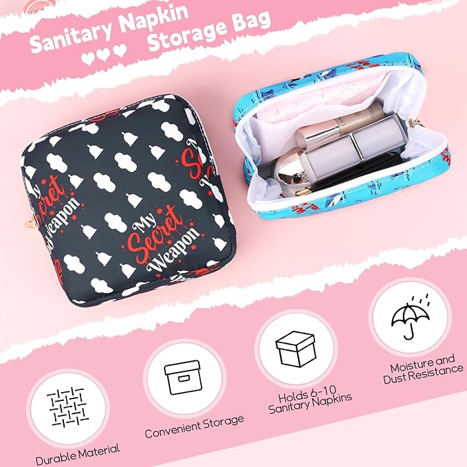 Desing Wish Sanitary Pad Storage Bag Portable Period Bag for Teen Pads/Sanitary Napkins/Small Tampons, Sanitary Napkin Storage Bag First Period Gifts for Teen Girls (Secret Weapon)
