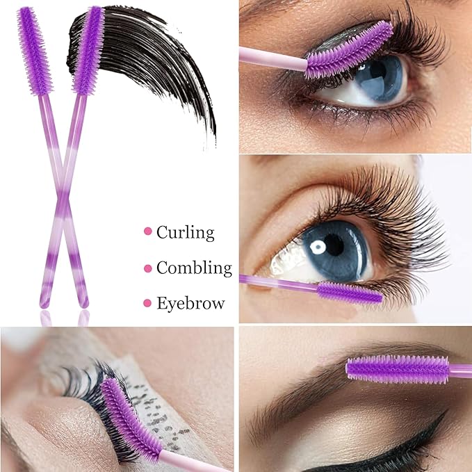 BIHRTC 100PCS Disposable Silicone Eyelash Brush Mascara Spoolies Mascara Wands Disposable Lip Applicators liner Brushes Makeup Tools for Women Girls Salon Beauty Cosmetic Make Up Tool