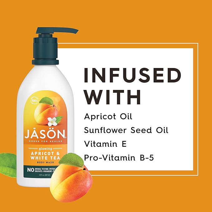 JASON Apricot and White Tea Glowing Body Wash, For a Gentle Feeling Clean, 30 Fluid Ounces
