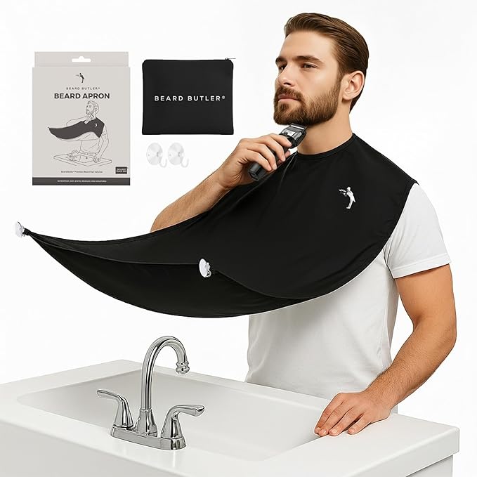Beard Butler® 'The Original' Beard Bib Apron – Beard Hair Catcher for Men – Grooming & Shaving Apron with Strong Suction Cups – Beard Gift for Husband, Boyfriend – Includes Travel Case