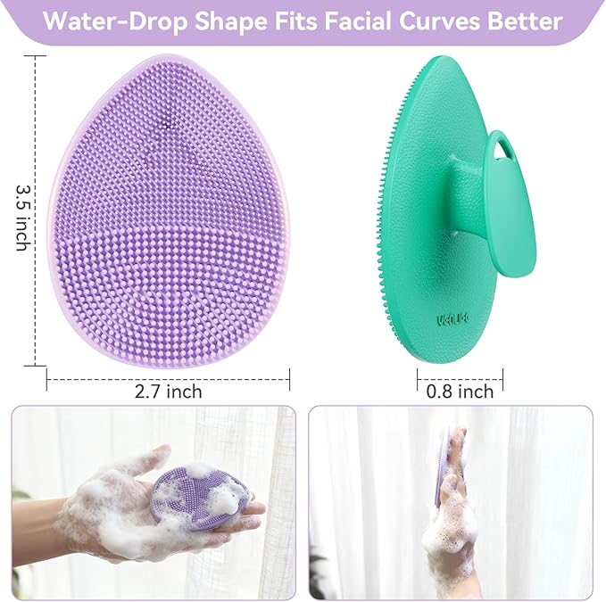 Silicone Face Scrubber 2 Pack, Manual Facial Cleansing Brush for Men and Women, Gentle Face Wash Brush for All Skin Type, Skin Care Face Brushes for Exfoliating, Pore and Blackhead Remover