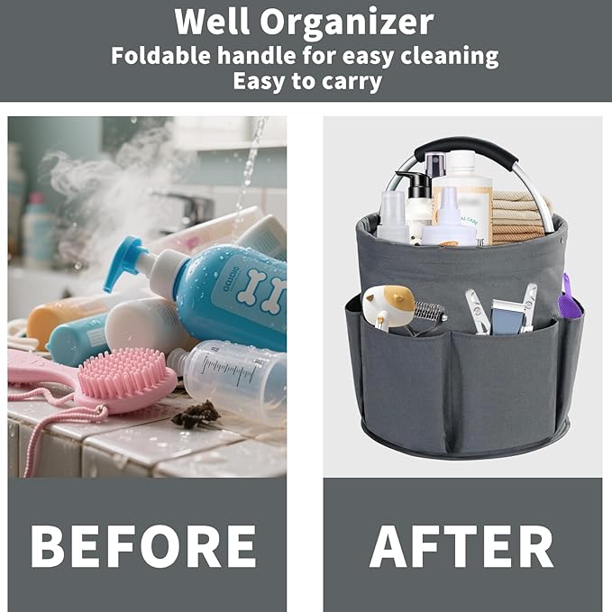 Felt Pet Dog Grooming Bag, Small Pet Grooming Tote Bag, 6-pocket Dog Grooming Supplies Organiser, Travel Outdoor Hold for Clippers Nail Grinder, Cleaning Brush, Trimmer, Nozzle, Gray